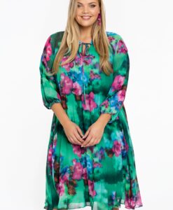 Yoek Jurk swing met strik | Groen | Maat 38/40