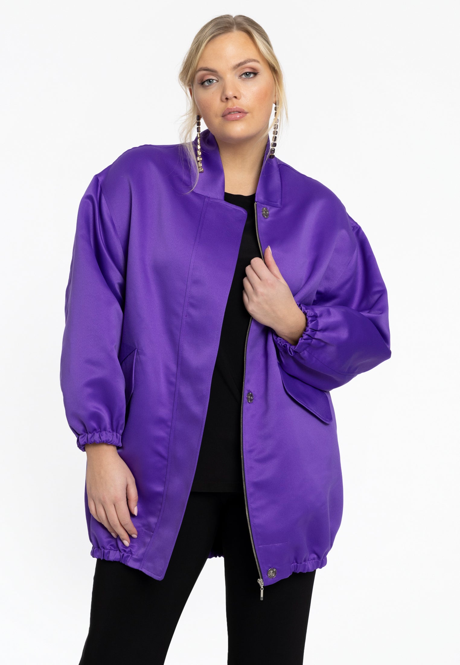 Yoek Bomber lang SATIN | Paars | Maat 50/52