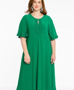 Yoek Jurk met ruches | Groen | Maat 42/44