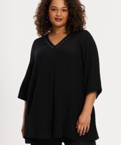 Yoek Tuniek Swing met plooi | Zwart | Maat 42/44