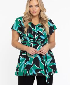 Yoek Tuniek met ruches v-neck EDEN | Groen | Maat 46/48