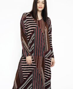 Yoek Jurk plissé STRIPES | Zwart | Maat 50/52