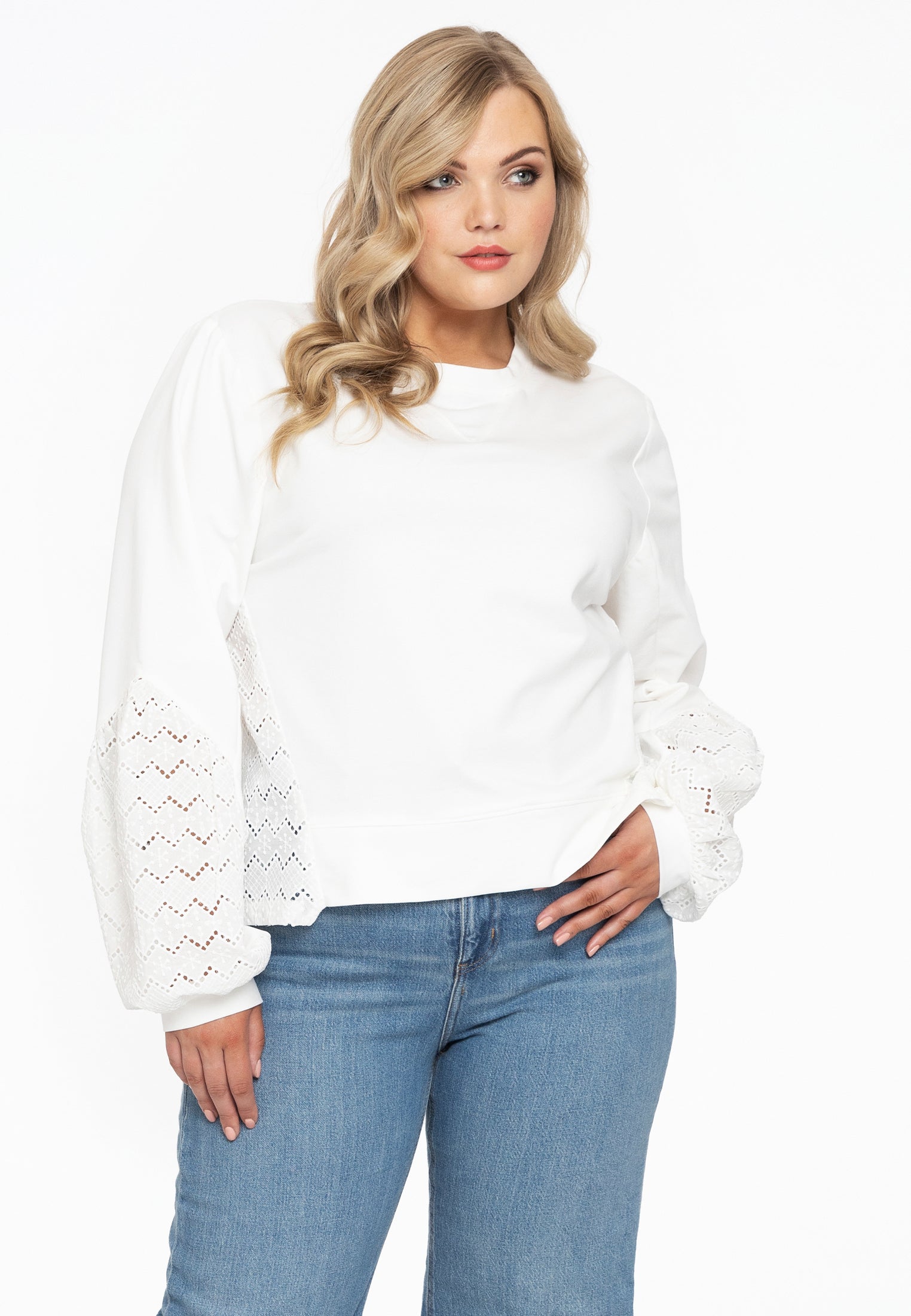Yoek Sweatshirt met kant | Beige | Maat 38/40