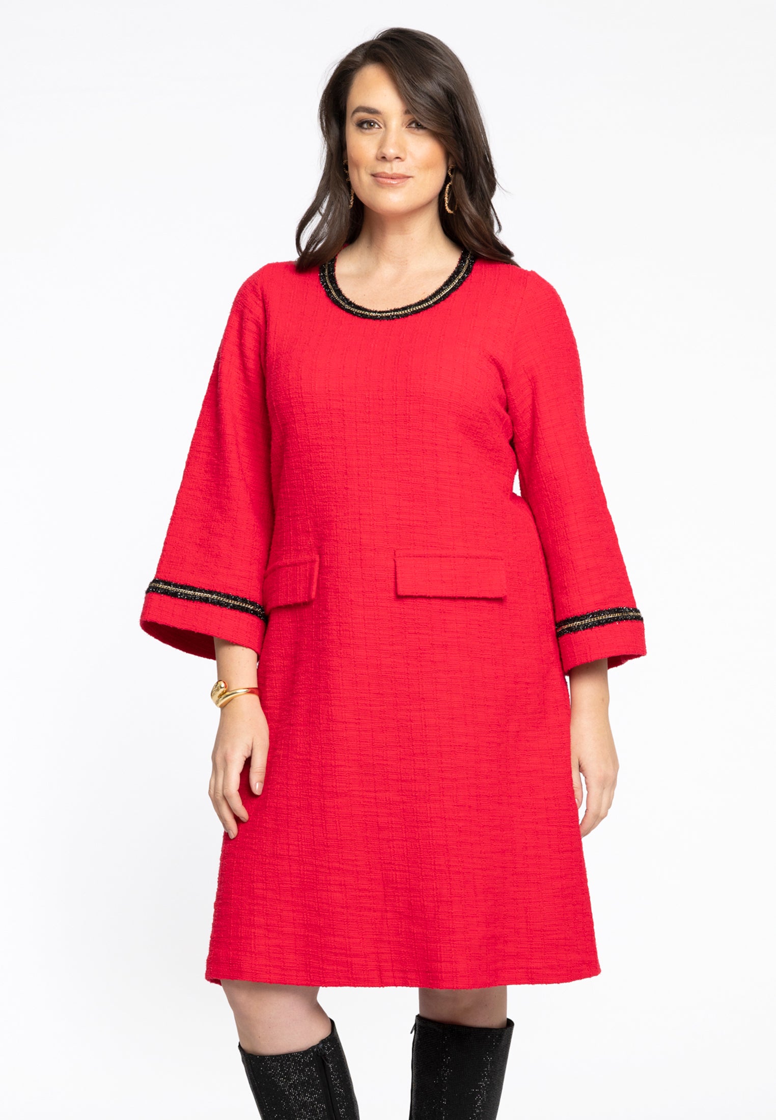Yoek Jurk Frontpocket BOUCLE | Rood | Maat 42/44