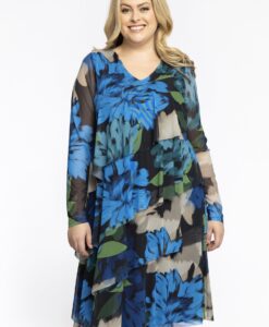 Yoek Jurk met ruches | Blauw | Maat 58/60