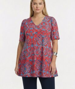 Yoek Tuniek wide bottom SHELLSCAPE | Light Red | Maat 42/44