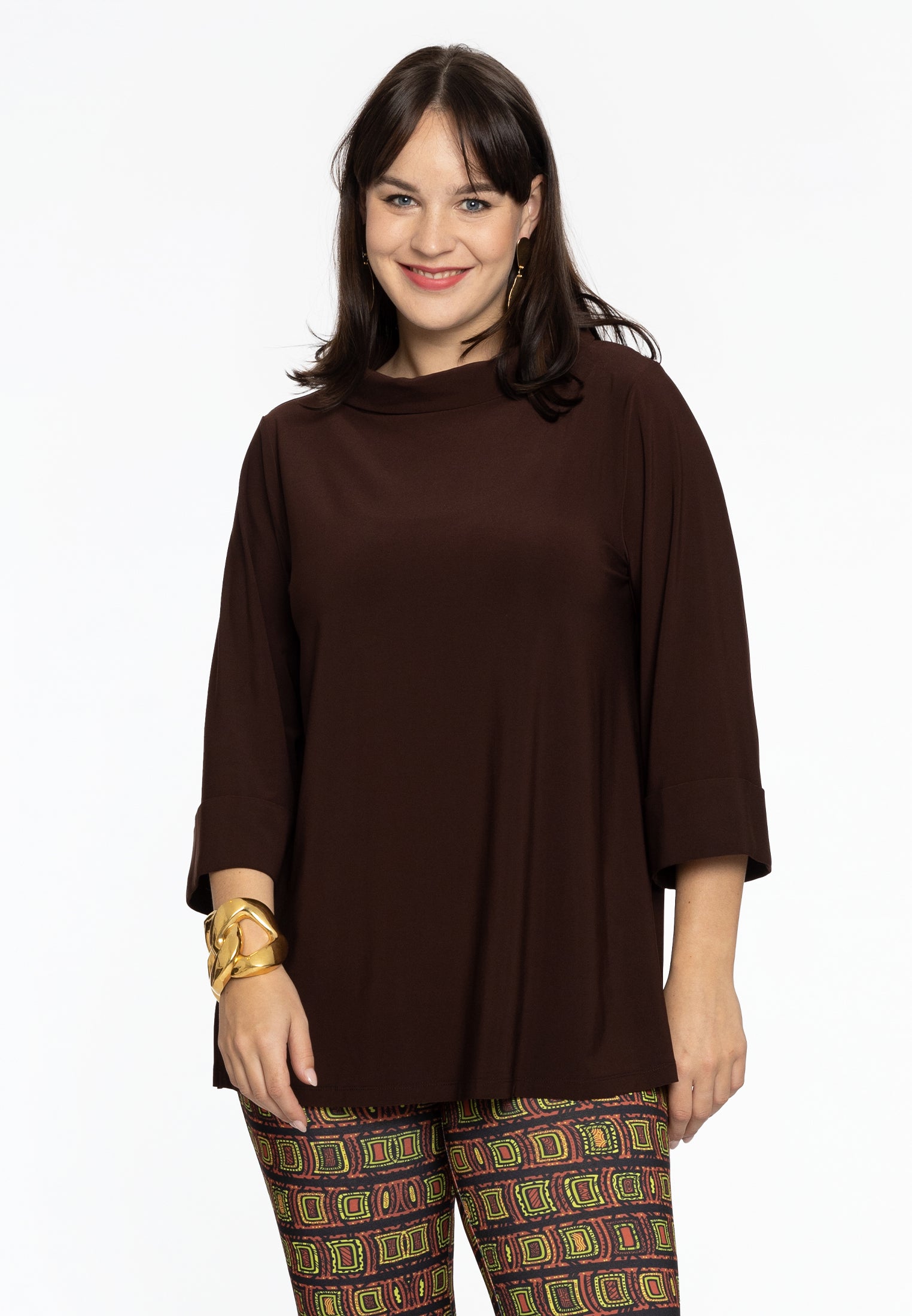 Yoek Shirt A-lijn met turtle neck | Bruin | Maat 38/40