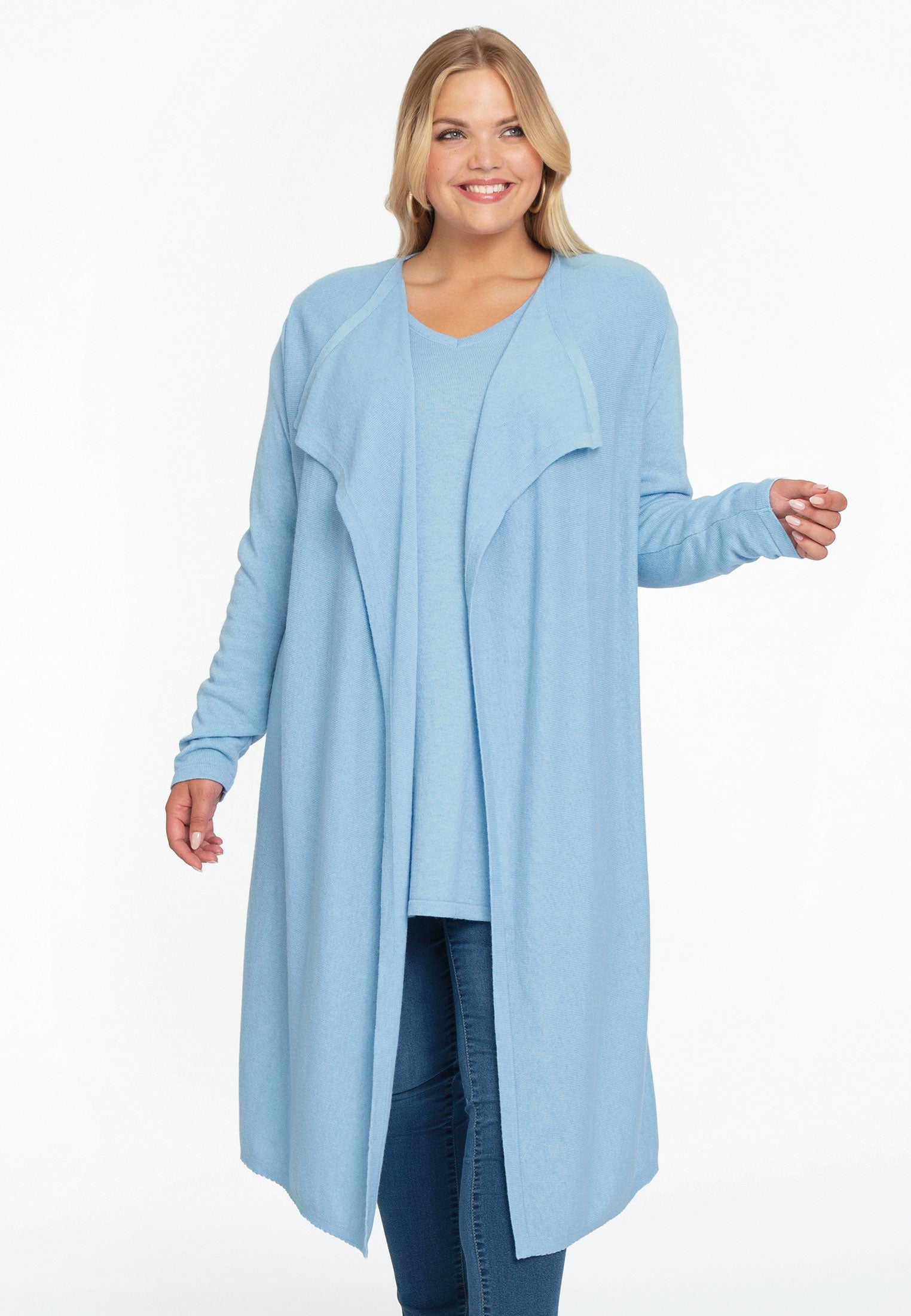 Yoek Vest met gedrapeerde hals cashmere | Licht Blauw | Maat 42/44