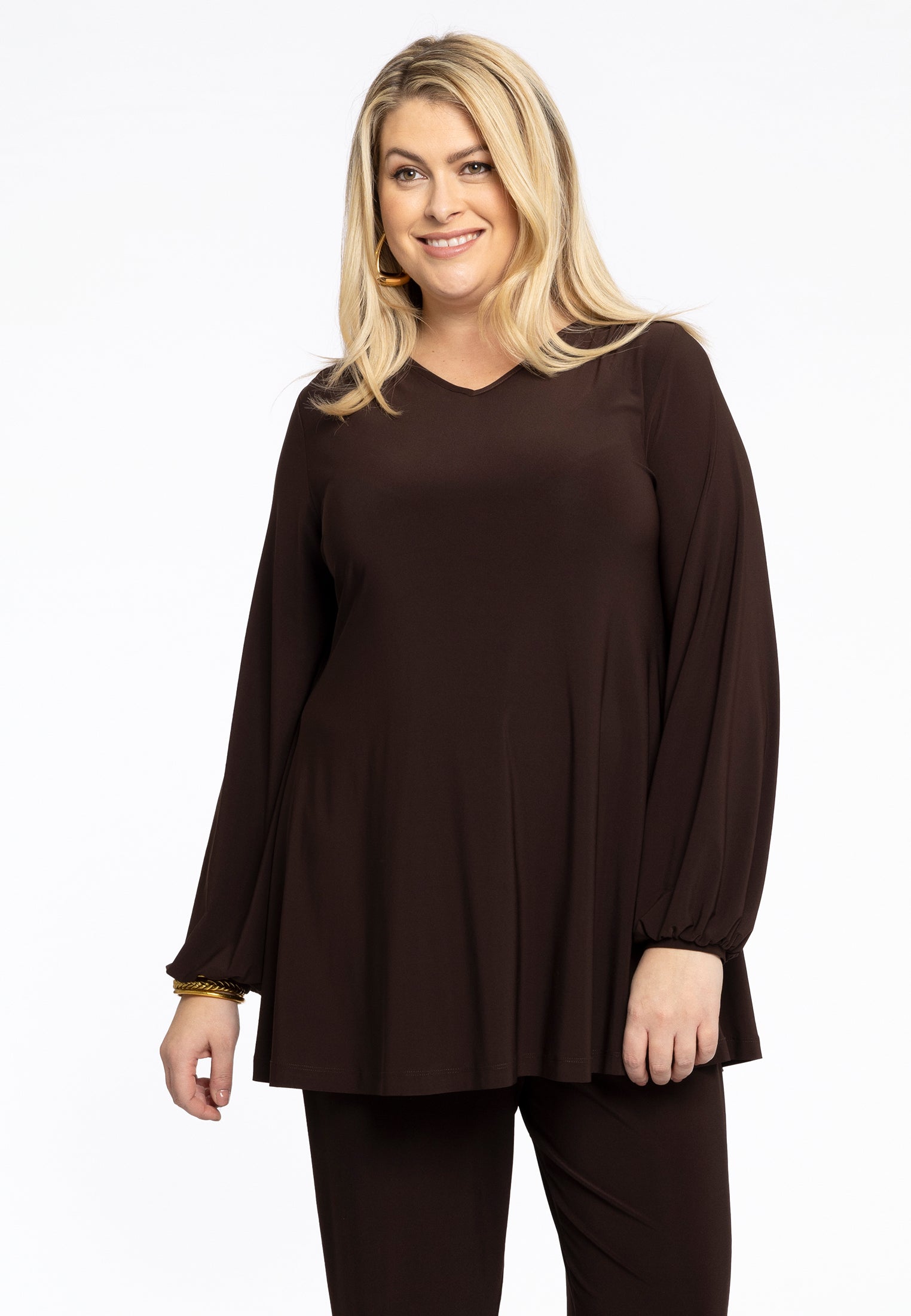 Yoek Tuniek wide bottom V-hals | Bruin | Maat 38/40