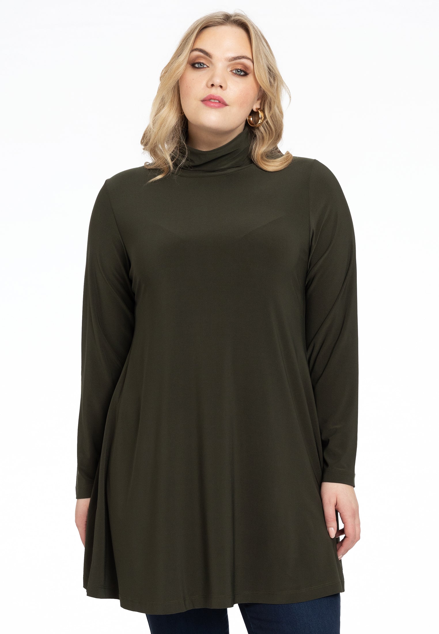 Yoek Tuniek met col wide bottom | Dark Green | Maat 42/44