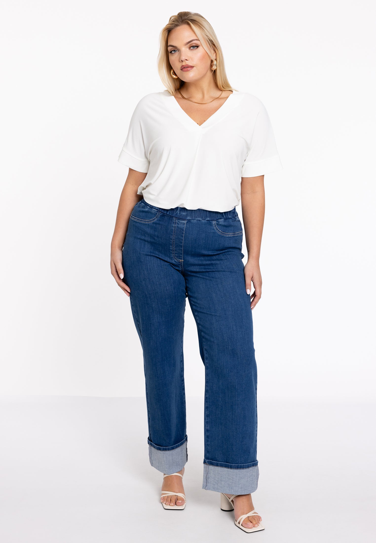 Yoek Jeans lang met omslag | Indigo | Maat 58/60