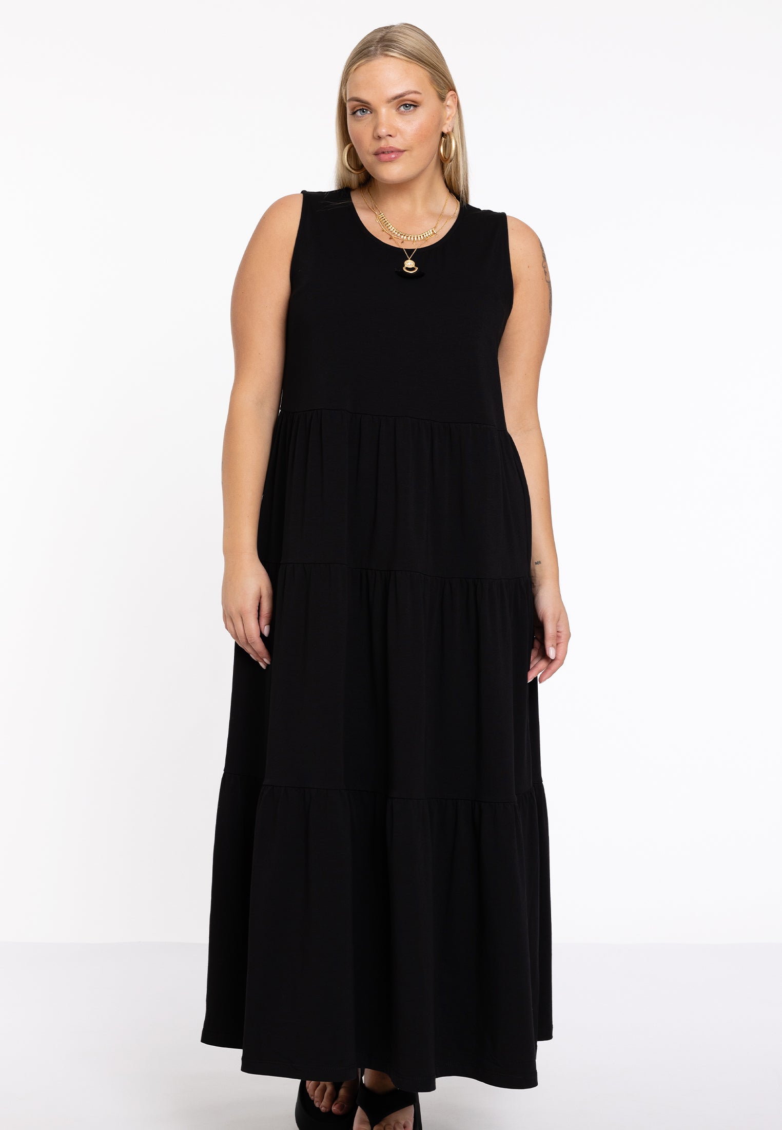 Yoek Jurk met ruches | Zwart | Maat 38/40