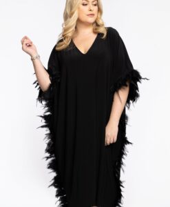 Yoek Kaftan met veren | Zwart | Maat 38/40