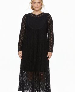 Yoek Maxi-jurk DENTEL | Zwart | Maat 50/52