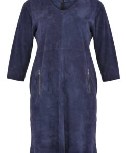 Yoek Dress zip pockets suede | Blauw | Maat 44