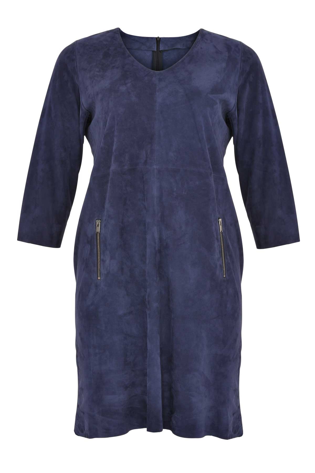 Yoek Dress zip pockets suede | Blauw | Maat 44