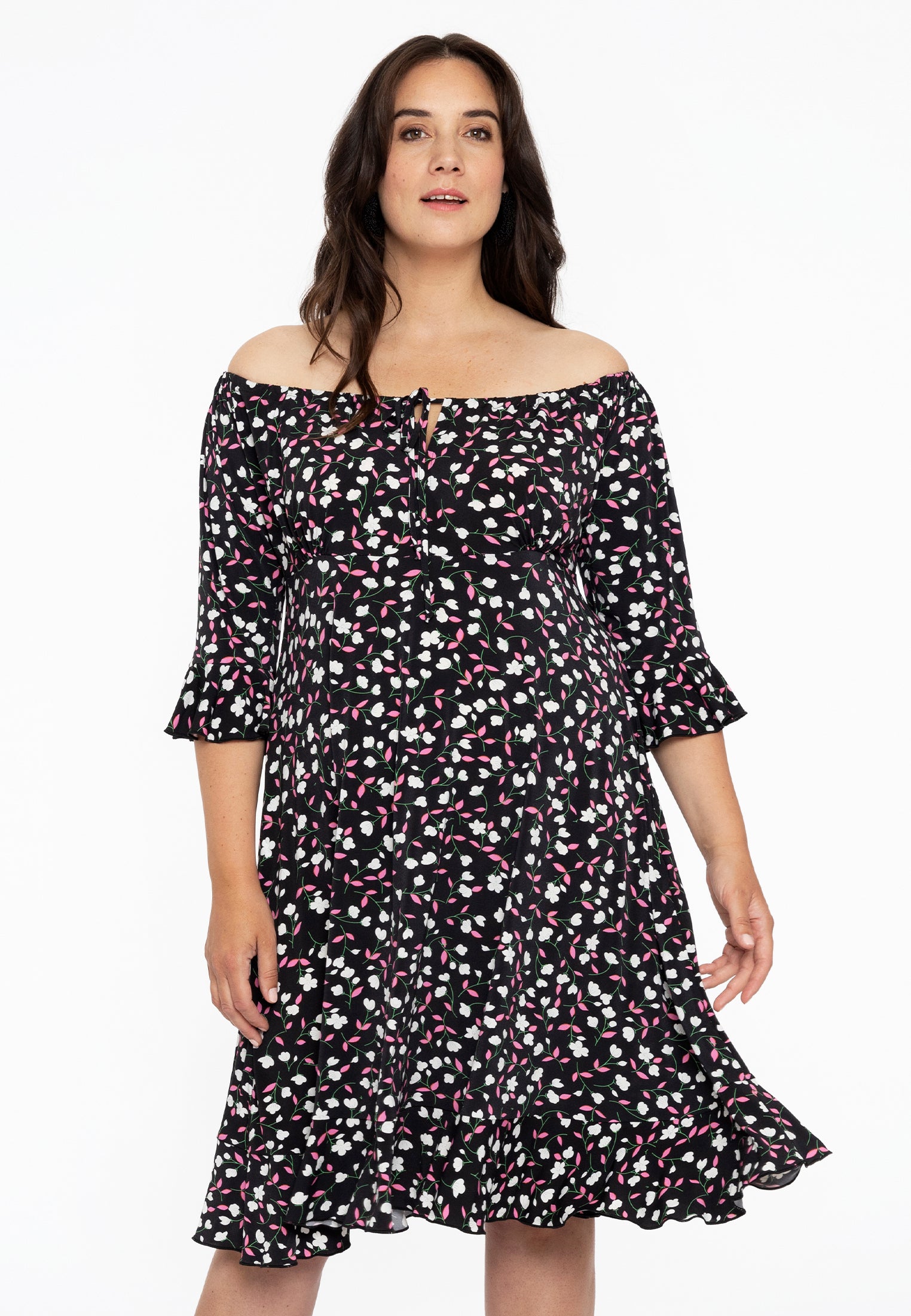 Yoek Jurk met wijde hals BELLIS | Zwart | Maat 38/40