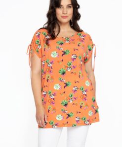 YOEK Tuniek met strikjes AZALEA | Grote maten tuniek | Oranje | Maat 46/48