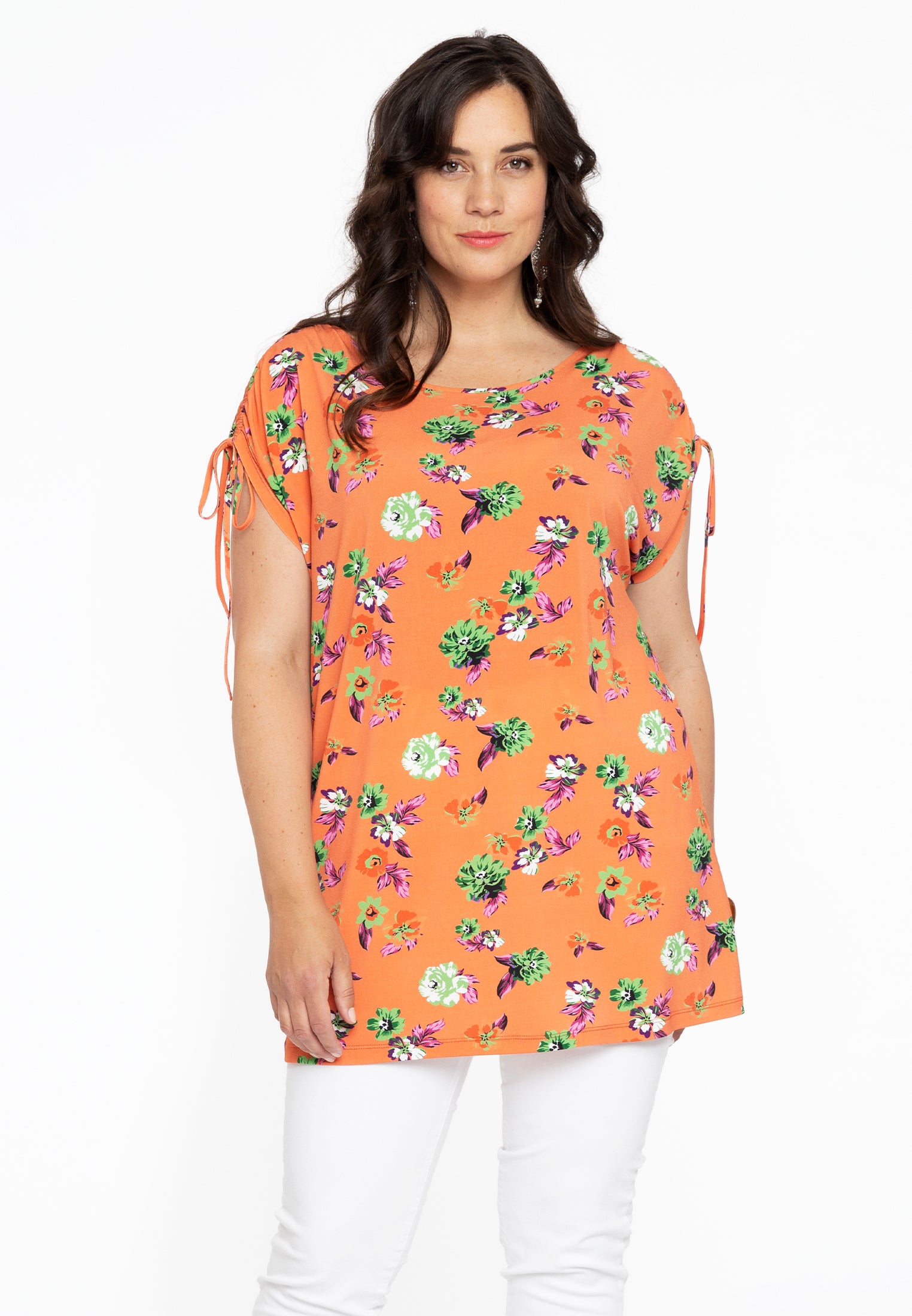 YOEK Tuniek met strikjes AZALEA | Grote maten tuniek | Oranje | Maat 46/48