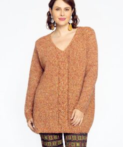 YOEK Trui met kabeldetail lurex | Roze | Maat 42/44