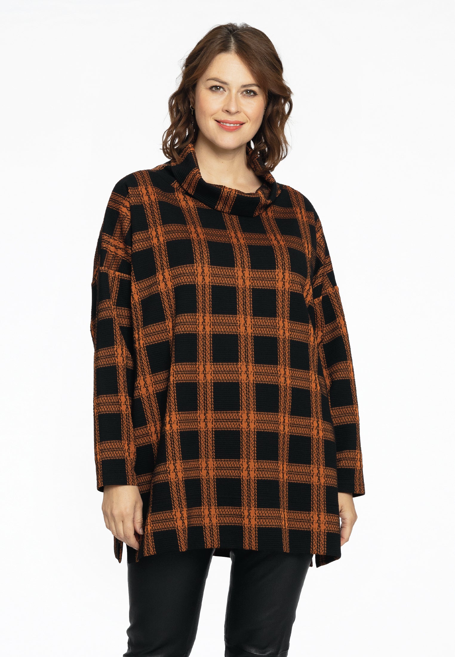 YOEK Trui met turtle neck CHECK | Zwart | Maat 38/40