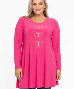 YOEK Tuniek wide bottom RHINESTONES | Grote maten tuniek | Roze | Maat 42/44