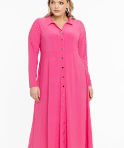 YOEK Jurk met knopen | Roze | Maat 42/44