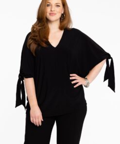 YOEK Blouse V-hals met strikken | Zwart | Maat 38/40