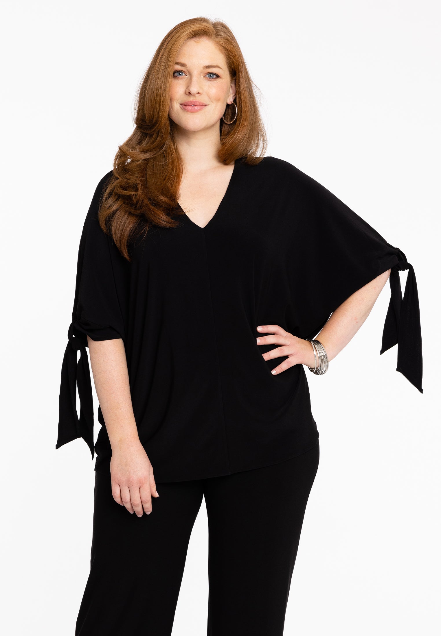 YOEK Blouse V-hals met strikken | Zwart | Maat 38/40