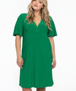 YOEK Jurk met V-hals | Groen | Maat 50/52
