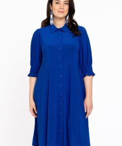 YOEK Jurk met knopen | Blauw | Maat 50/52
