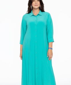 YOEK Wijde jurk met kraag | Turquoise | Maat 50/52