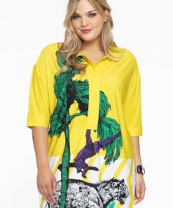 YOEK Tuniek met kraag | Grote maten tuniek | Geel | Maat 54/56