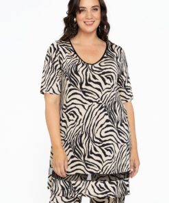 YOEK Tuniek wide bottom SAFARI | Grote maten tuniek | Wit | Maat 38/40