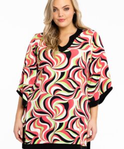 YOEK Tuniek met biezen BONNY | Grote maten tuniek | Roze | Maat 42/44