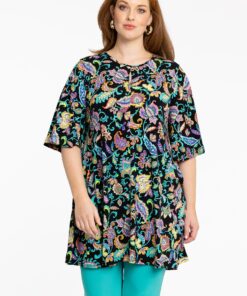 YOEK Tuniek wide bottom FOLK | Grote maten tuniek | Zwart | Maat 38/40