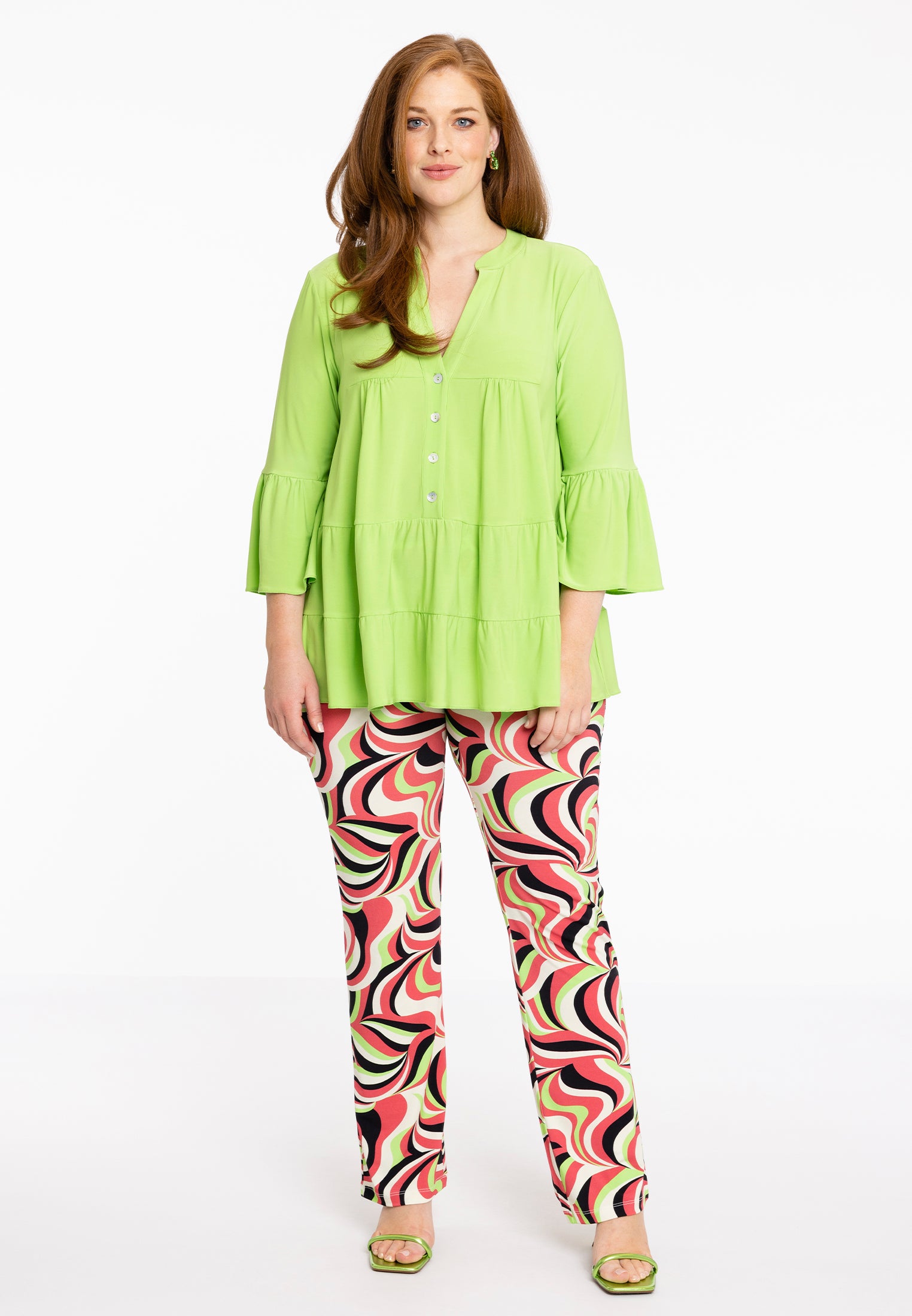 YOEK Tuniek met ruches | Grote maten tuniek | Groen | Maat 46/48