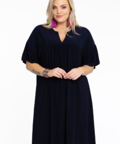 YOEK Jurk geplooid | Blauw | Maat 38/40