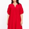 YOEK Jurk geplooid | Rood | Maat 38/40