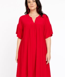 YOEK Jurk geplooid | Rood | Maat 38/40