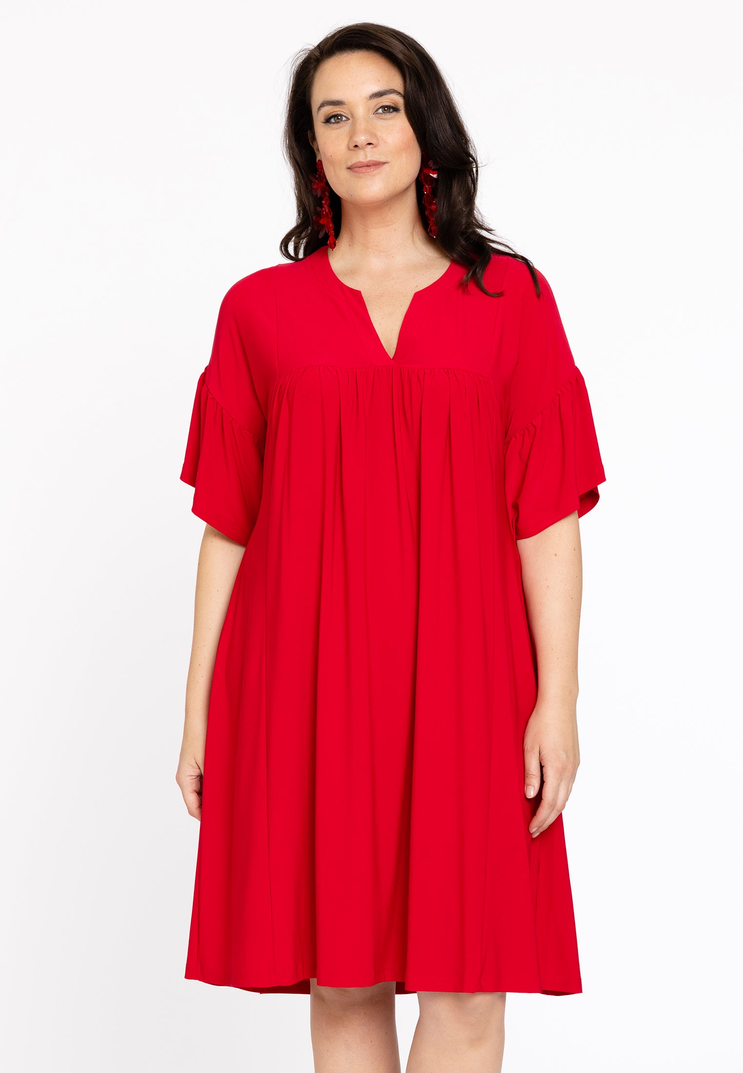YOEK Jurk geplooid | Rood | Maat 38/40