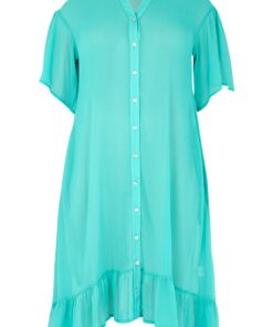 YOEK Jurk met ruches | Turquoise | Maat 42/44
