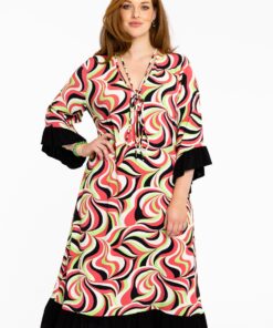 YOEK Jurk met ruches BONNY | Roze | Maat 38/40