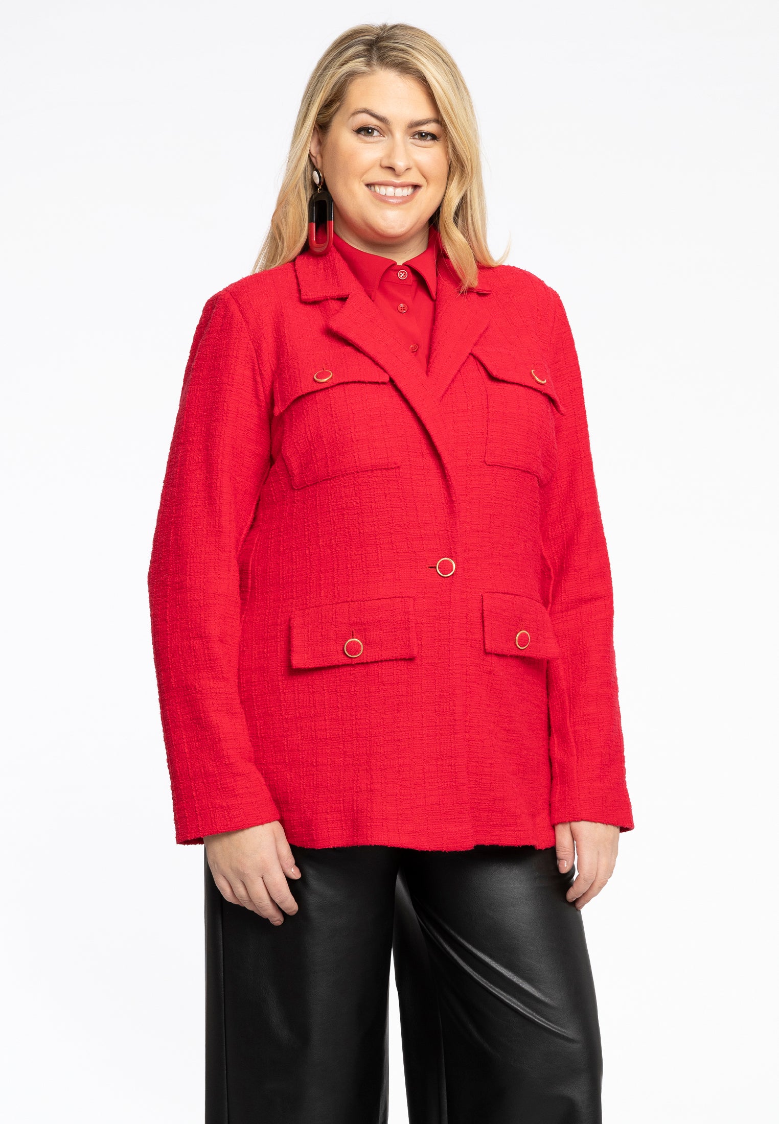 YOEK Blazer met zakken BOUCLE | Rood | Maat 38/40