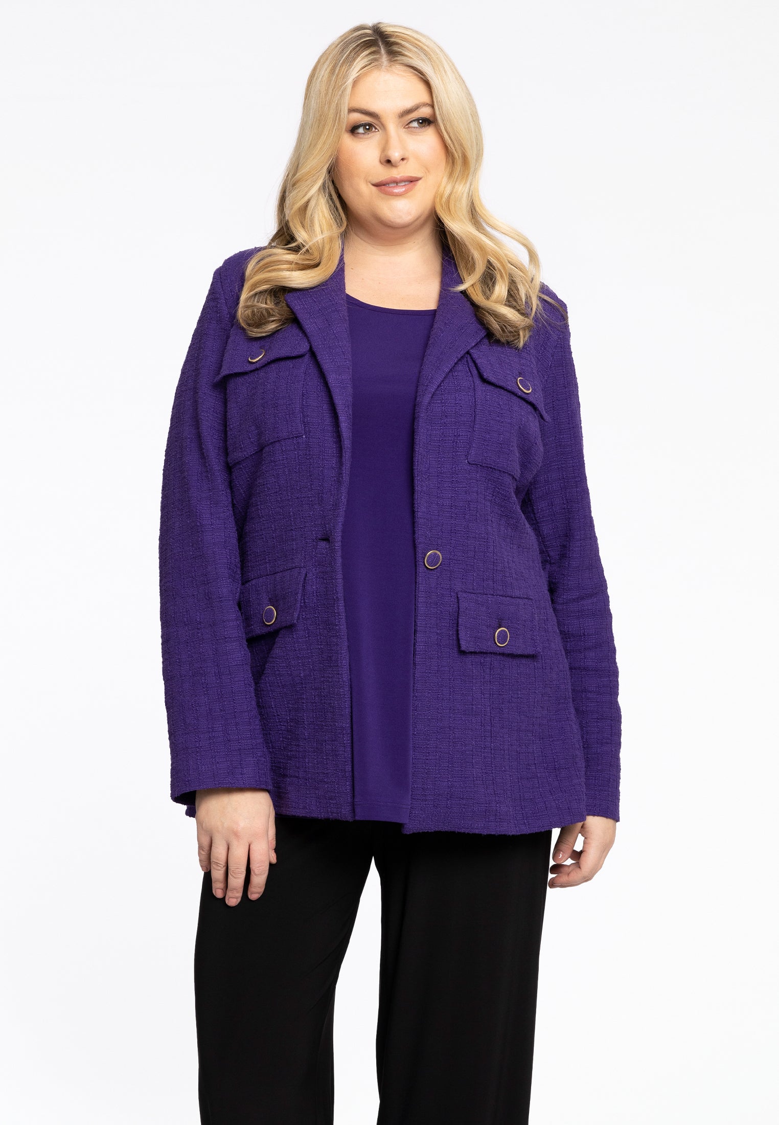 YOEK Blazer met zakken BOUCLE | Paars | Maat 38/40
