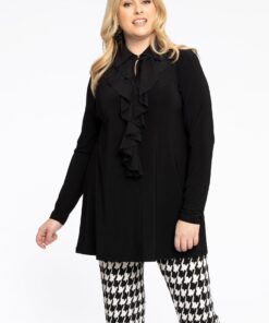 YOEK Tuniek met ruches | Grote maten tuniek | Zwart | Maat 38/40