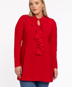 YOEK Tuniek met ruches | Grote maten tuniek | Rood | Maat 38/40