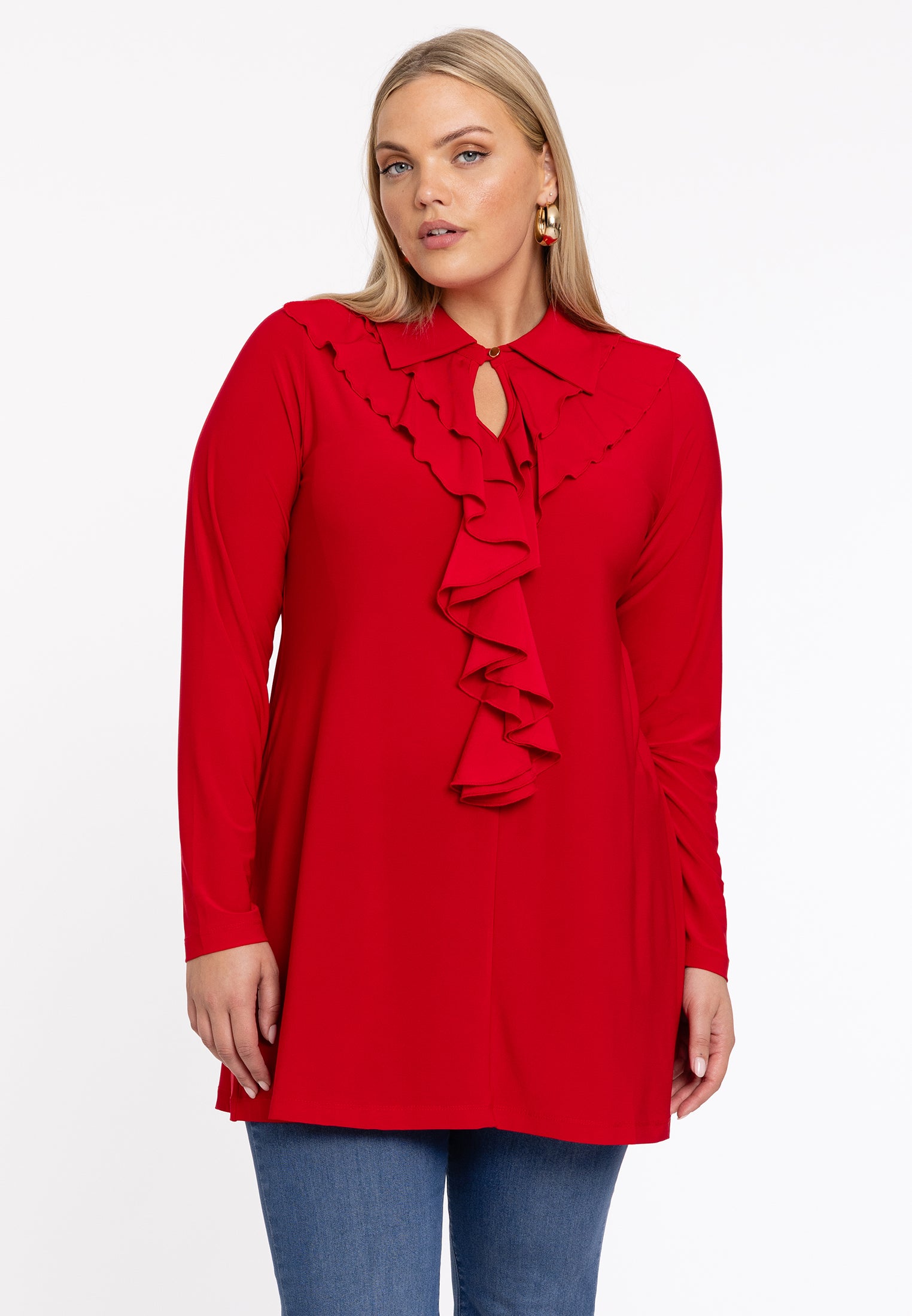 YOEK Tuniek met ruches | Grote maten tuniek | Rood | Maat 38/40