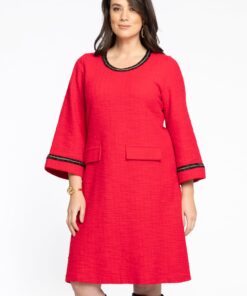 YOEK Jurk Frontpocket BOUCLE | Rood | Maat 42/44