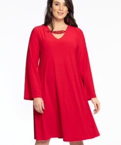 YOEK Jurk A-lijn met ketting | Rood | Maat 42/44